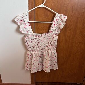 SHEIN Pink Floral Smocked Blouse